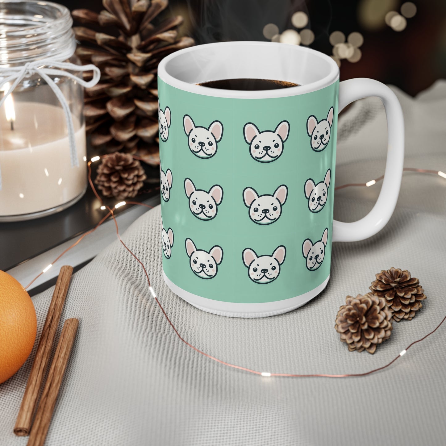 White Frenchie Ceramic Coffee Mug
