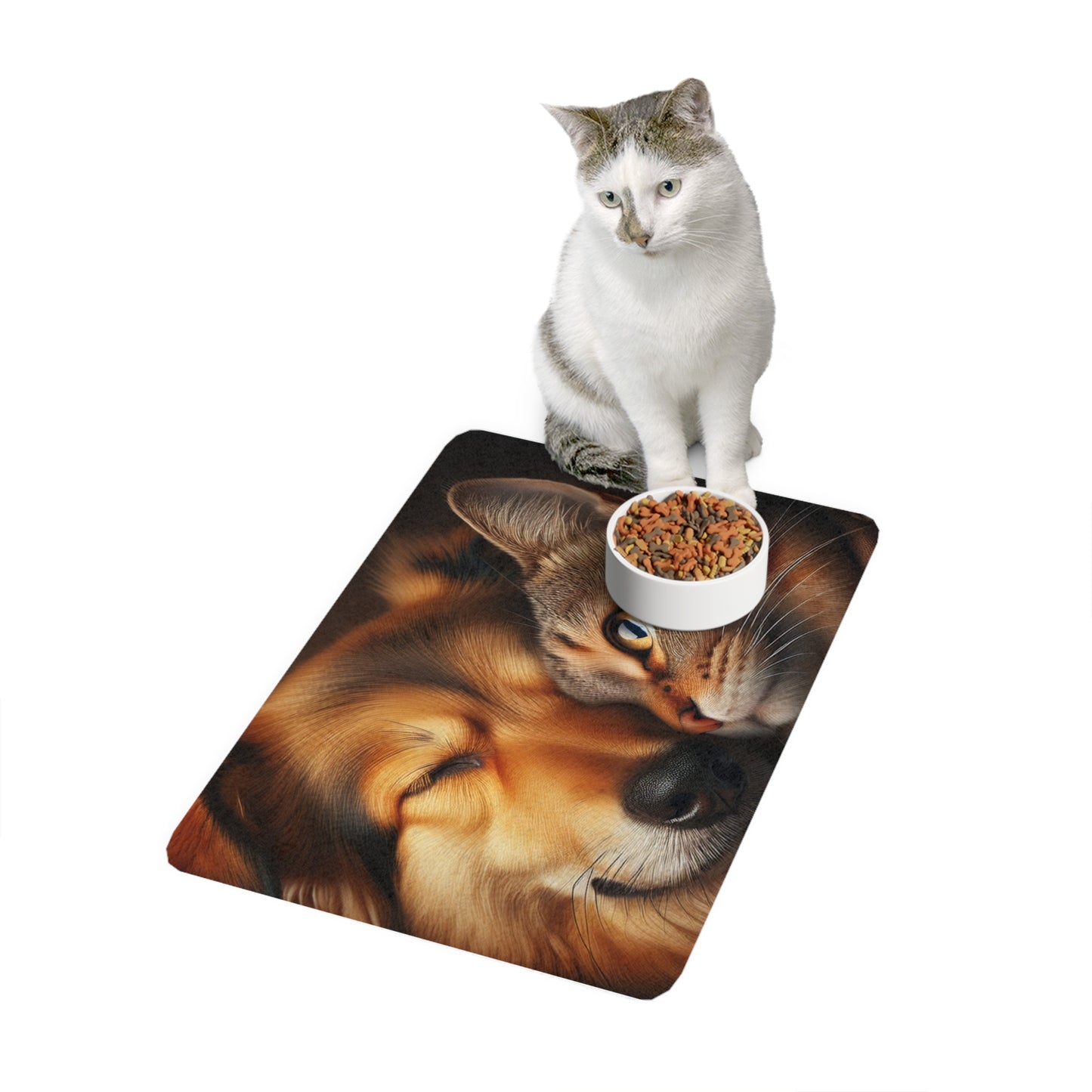 Pet Food Mat (12x18) - Cute Cat and Dog
