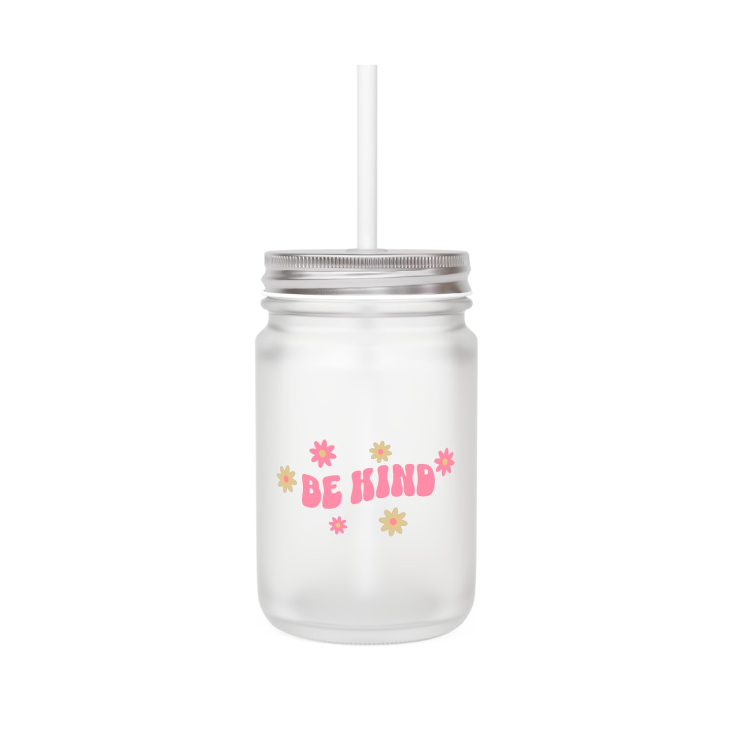 Be Kind Mason Jar with Straw - Cute Floral Design for Positive Vibes