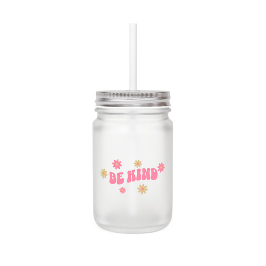 Be Kind Mason Jar with Straw - Cute Floral Design for Positive Vibes