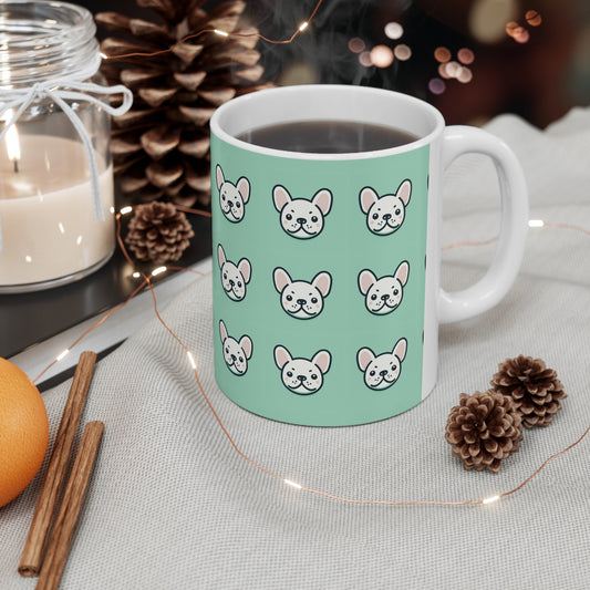 White Frenchie Ceramic Coffee Mug