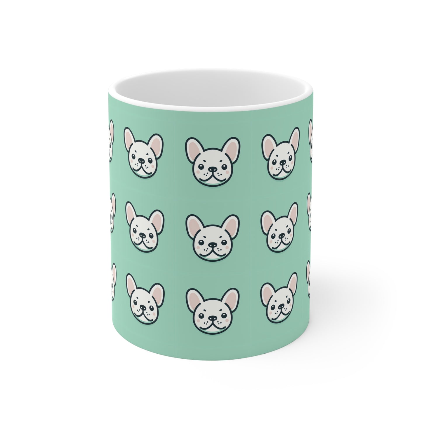 White Frenchie Ceramic Coffee Mug
