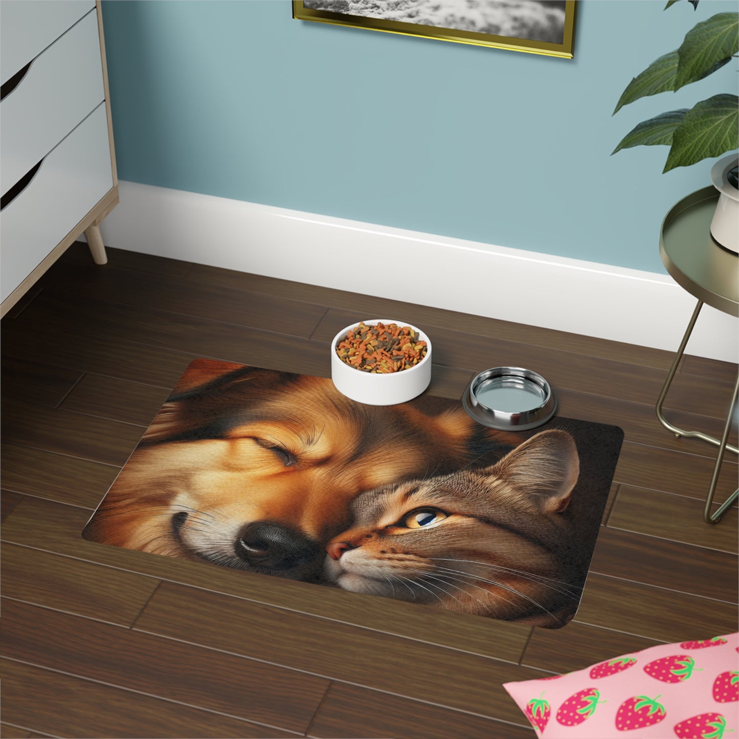 Pet Food Mat (12x18) - Cute Cat and Dog
