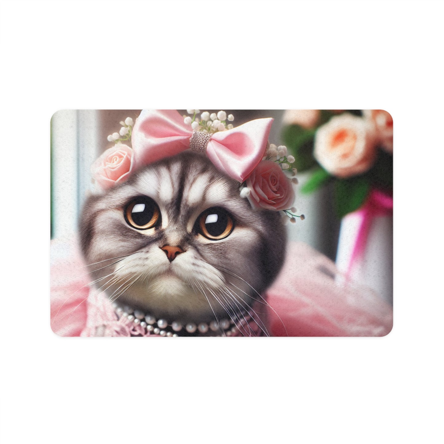Pet Food Mat (12x18) - Cute Girly Cat
