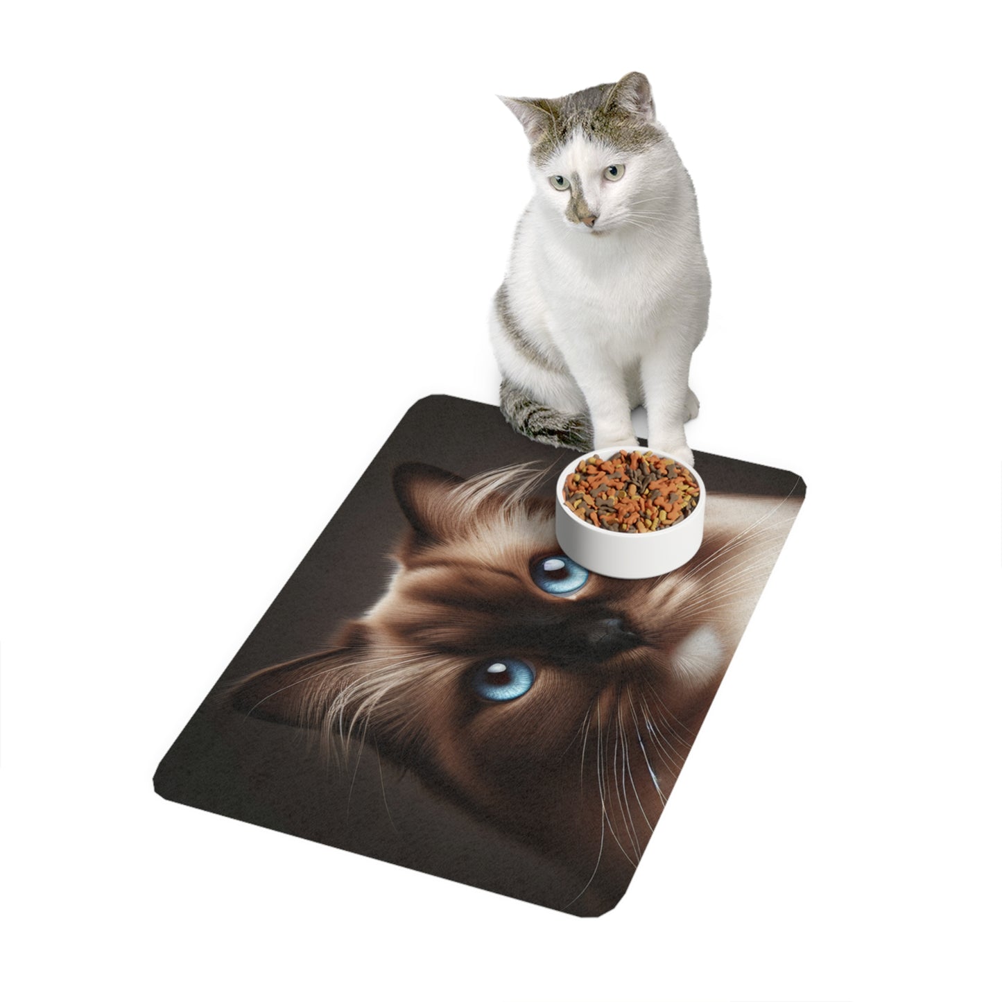 Pet Food Mat (12x18) - Cute cat and heart design