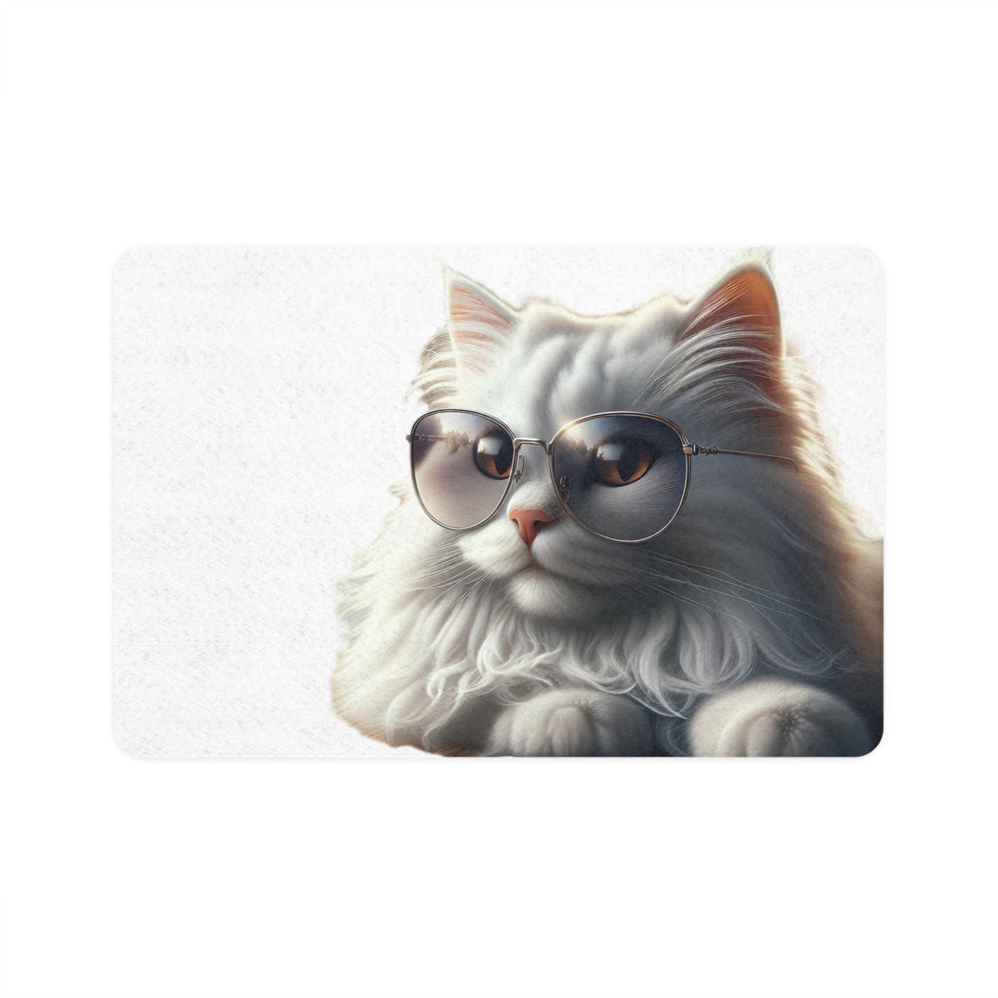 Pet Food Mat (12x18) - White Cat with sunglasses