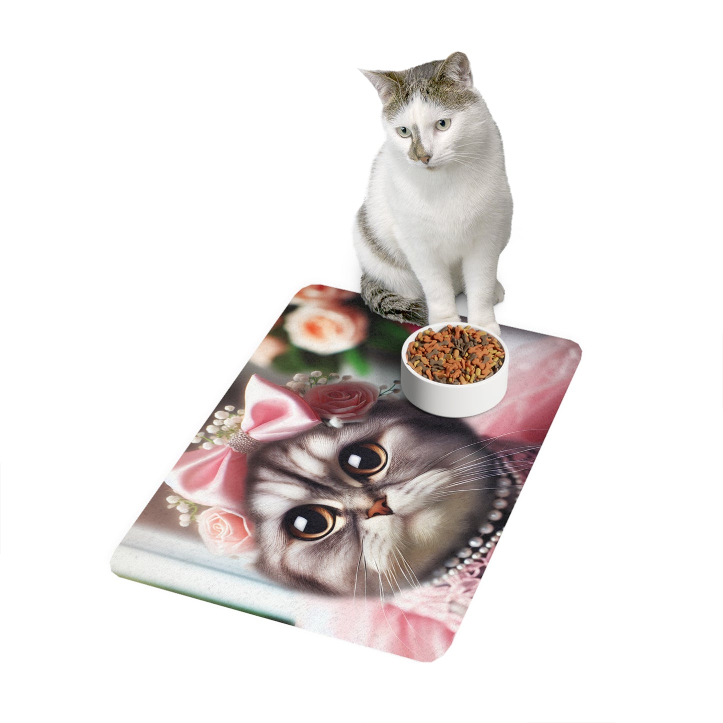 Pet Food Mat (12x18) - Cute Girly Cat